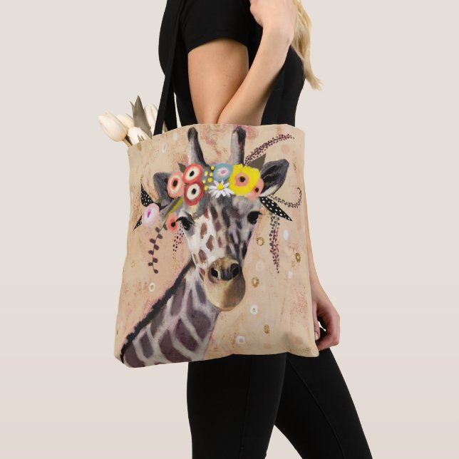Klimt Giraffe | Crown Of Flowers Tote Bag (Close Up)