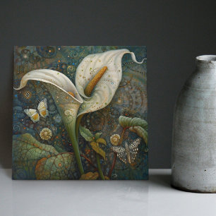 Klimt Golden Calla Lily Butterfly Art Nouveau Ceramic Tile