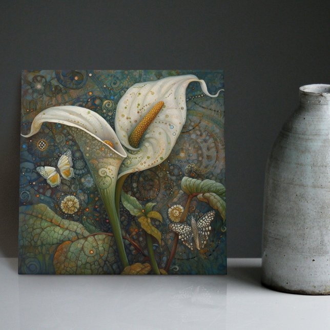 Klimt Golden Calla Lily Butterfly Art Nouveau Ceramic Tile (Creator Uploaded)