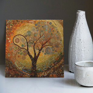 Klimt Golden Tree of Life Abstract Art Nouveau Ceramic Tile