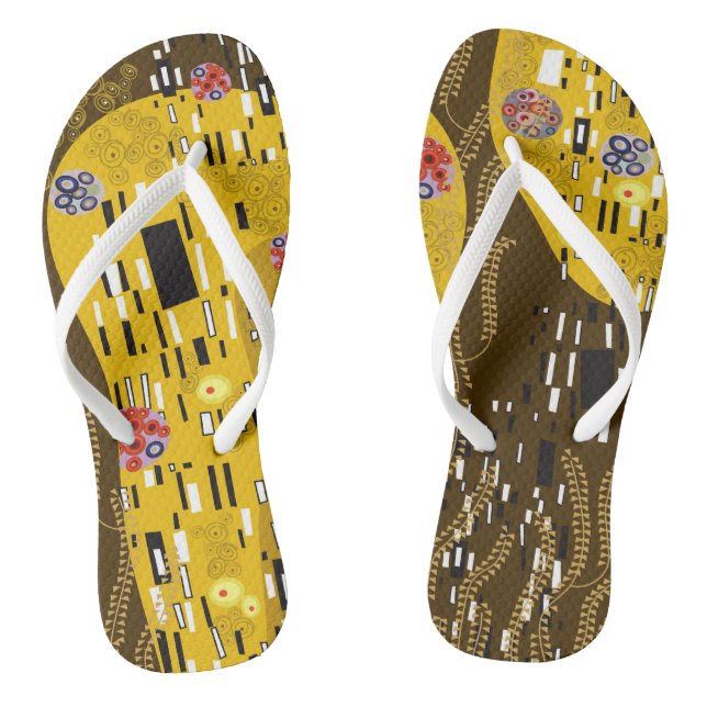 Klimt Inspired Art Nouveau Gold Pattern The Kiss Thongs (Footbed)