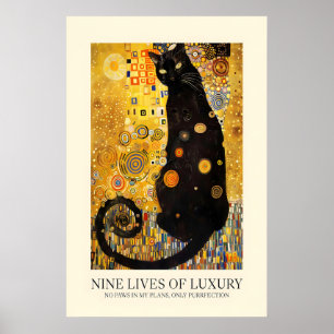Klimt-Inspired Black Cat Art Print Opulent Feline