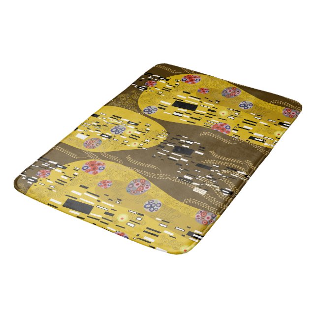 Klimt Inspired Gold Pattern Art Nouveau The Kiss Bath Mat (Angled)
