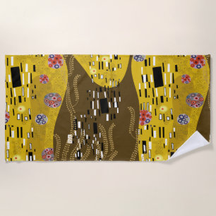 Klimt Inspired Gold Pattern Art Nouveau The Kiss Beach Towel