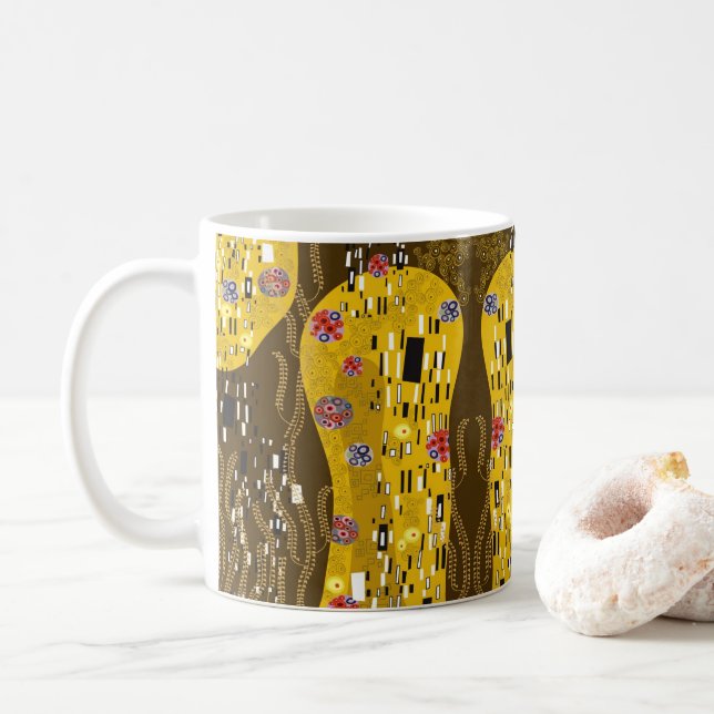 Klimt Inspired Gold Pattern Art Nouveau The Kiss Coffee Mug (With Donut)