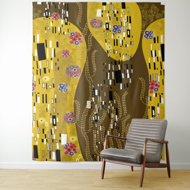 Klimt Inspired Gold Pattern Art Nouveau The Kiss Tapestry (In Situ)
