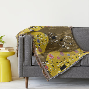 Klimt Inspired Gold Pattern Art Nouveau The Kiss Throw Blanket