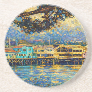 Klimt-inspired Golden Monterey Harbor Dreams Coaster