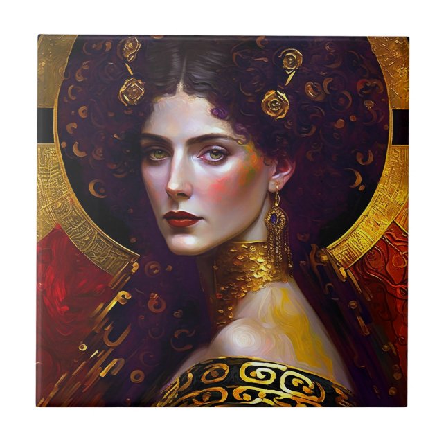 Klimt Inspired Queen Goddess Ceramic Tile (Front)