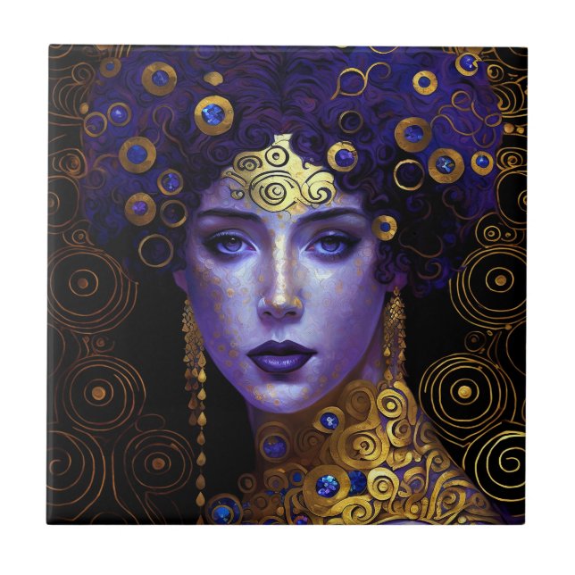 Klimt Inspired Queen Goddess Ceramic Tile (Front)