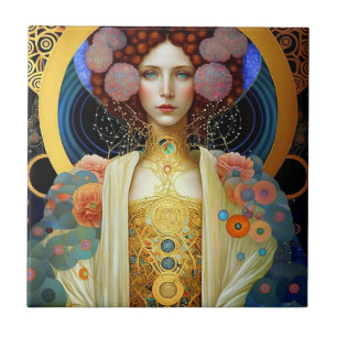 Klimt Inspired Queen Goddess Fantasy Art Ceramic Tile