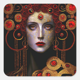 Klimt Inspired Queen Goddess Fantasy Art Square St Sticker