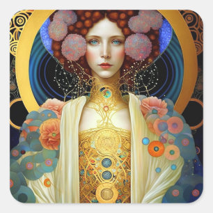 Klimt Inspired Queen Goddess Fantasy Art Square Sticker