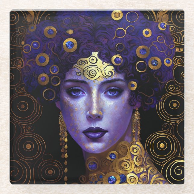 Klimt Inspired Queen Goddess Glass Coaster (Front)