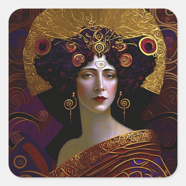 Klimt Inspired Queen Goddess Square Sticker (Front)