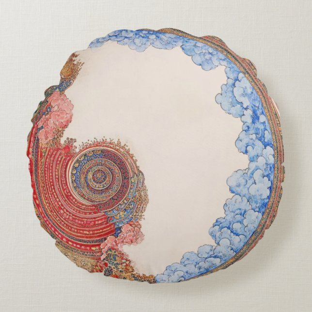 Klimt-Inspired Surreal  Round Cushion (Front)