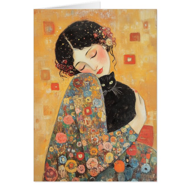 Klimt-Inspired Woman and Cat (Front)