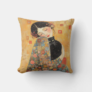 Klimt-Inspired Woman and Cat Cushion
