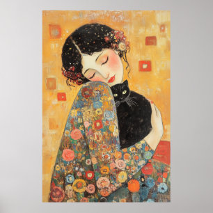 Klimt-Inspired Woman and Cat Poster