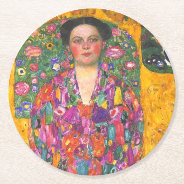 Klimt Portrait of Eugenia Primavesi Round Paper Coaster (Front)
