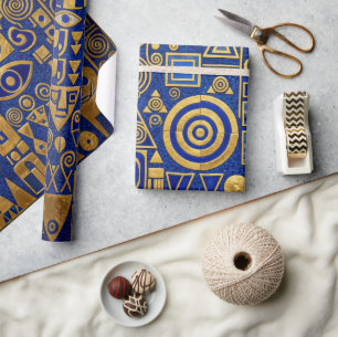 Klimt Style Blue+Gold Egyptian Revival Wrapping Paper