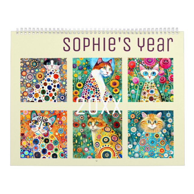 Klimt style cute colorful cats new year calendar (Cover)