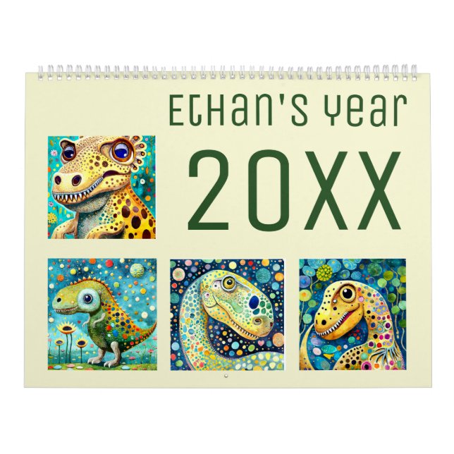 Klimt style cute colorful dino new year calendar (Cover)