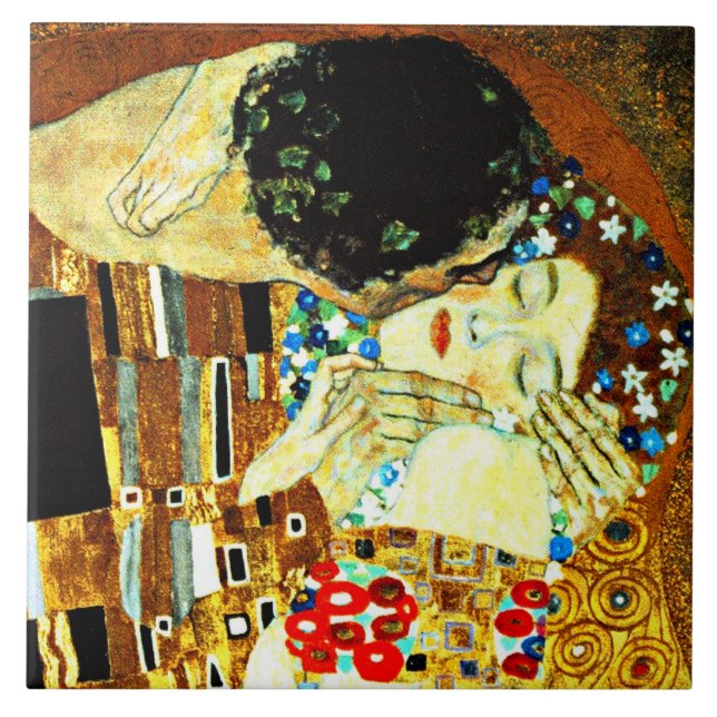 Klimt: The Kiss, famous painting, Ceramic Tile (Front)