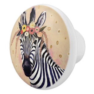 Klimt Zebra   Adorned In Flowers Ceramic Knob