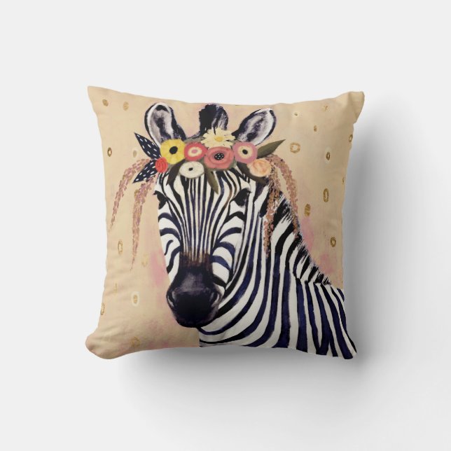 Klimt Zebra | Adorned In Flowers Cushion (Front)