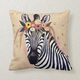 Klimt Zebra   Adorned In Flowers Cushion