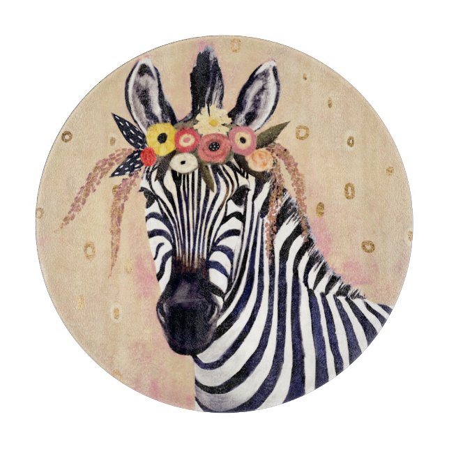 Klimt Zebra | Adorned In Flowers Cutting Board (Front)
