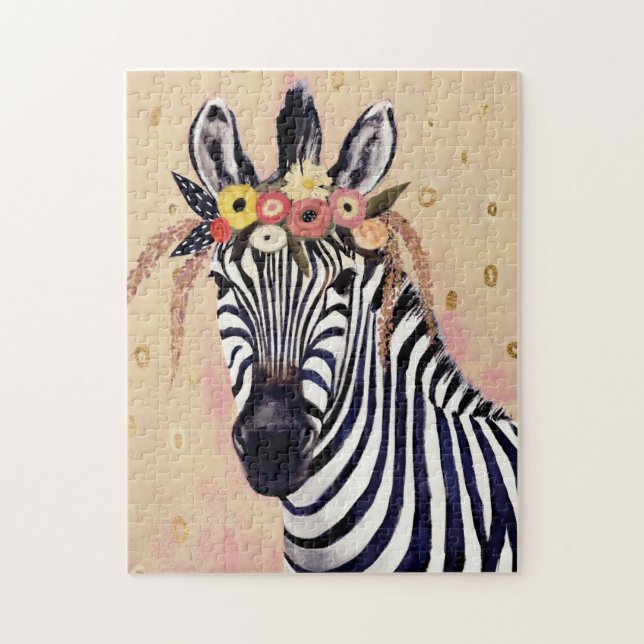 Klimt Zebra | Adorned In Flowers Jigsaw Puzzle (Vertical)