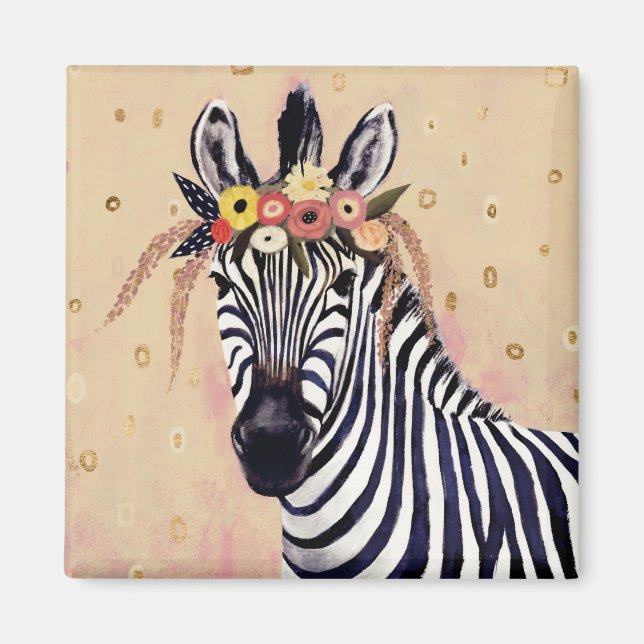 Klimt Zebra | Adorned In Flowers Magnet (Front)