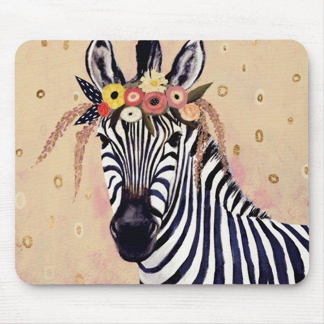 Klimt Zebra | Adorned In Flowers Mouse Pad (Front)