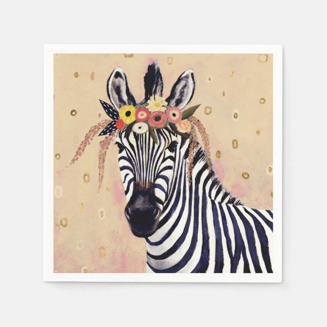 Klimt Zebra | Adorned In Flowers Napkin (Front)