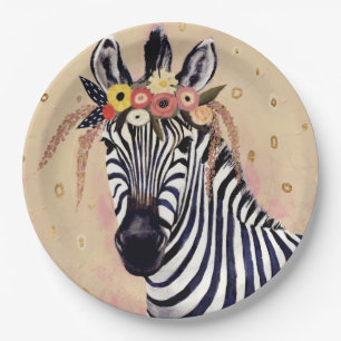 Klimt Zebra   Adorned In Flowers Paper Plate