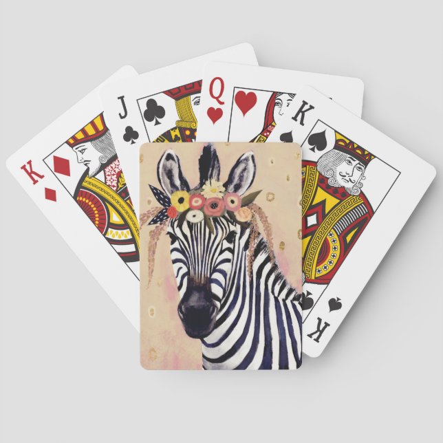 Klimt Zebra | Adorned In Flowers Playing Cards (Back)