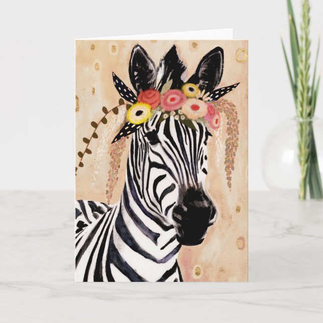 Klimt Zebra | Crown Of Flowers Card (Front)
