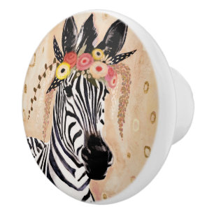 Klimt Zebra   Crown Of Flowers Ceramic Knob