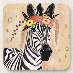 Klimt Zebra Crown Of Flowers Coaster