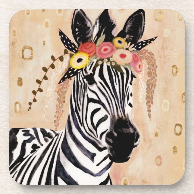 Klimt Zebra | Crown Of Flowers Coaster (Front)