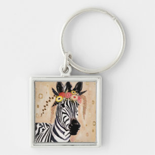 Klimt Zebra   Crown Of Flowers Key Ring
