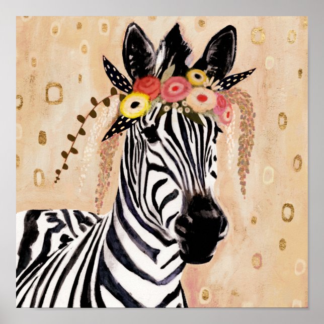 Klimt Zebra | Crown Of Flowers Poster (Front)