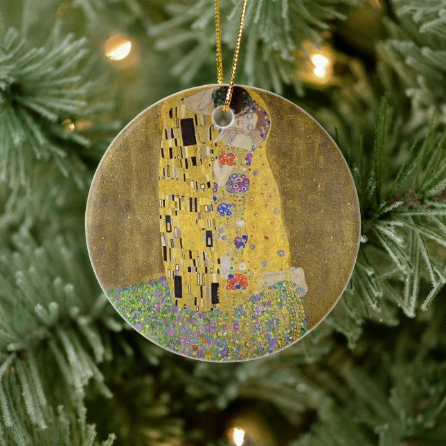 Klimt's Masterpiece The Kiss - Eternal Embrace Ceramic Ornament (Tree)