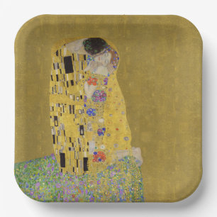 Klimt's The Kiss - Romantic Art Nouveau Paper Plate
