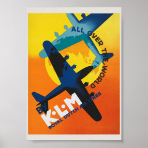 KLM All Over the World Vintage Poster 1930s