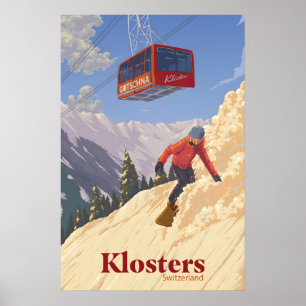 Klosters Switzerland Snowboarding Travel Poster