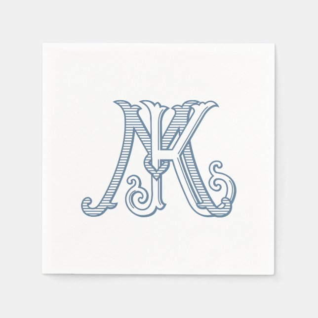 KM Monogram or MK Monogram Napkins in Blue (Front)