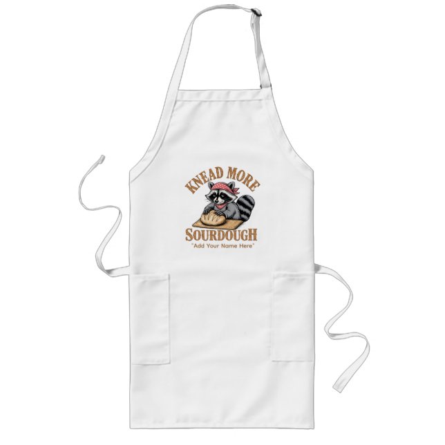 Knead More Sourdough Shirt, Funny Racoon Baker  Long Apron (Front)